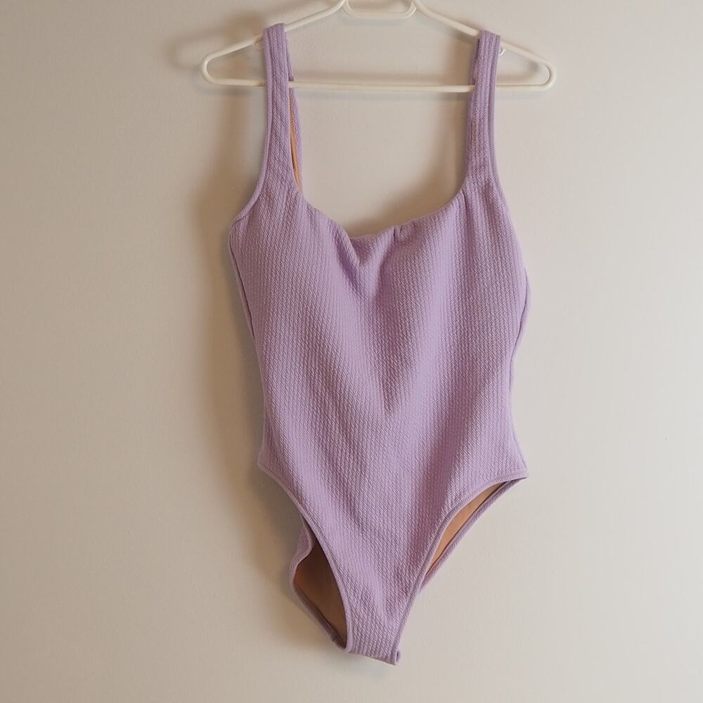Lilac Textured Scoop Neck One-Piece Swimsuit